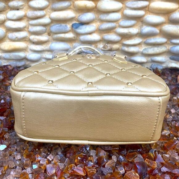 NWT Badgley Mischka Studio Metallic Gold Quilted Studded Dome Crossbody Bag. - Picture 7 of 15